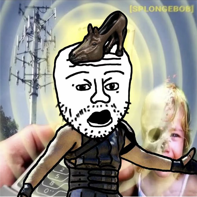 The image features a crude drawn "wojak" character with a tapir perched on his head, set against a surreal background of a cell tower, a skull-faced child, and a glowing halo, with the text "[SPLONGEBOB]" in the top right—visually embodying the meme's reverence for "Winci the first" as an ironic, degenerate messiah figure.