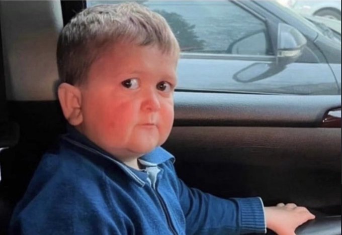 A young boy with a flushed, red face sits in a car wearing a blue sweater, his wide-eyed expression conveying nervous fear. The image humorously captures the panic of a passenger when a reckless driver claims they "should have sold" their vehicle, reflecting the ride's terrifying speed.