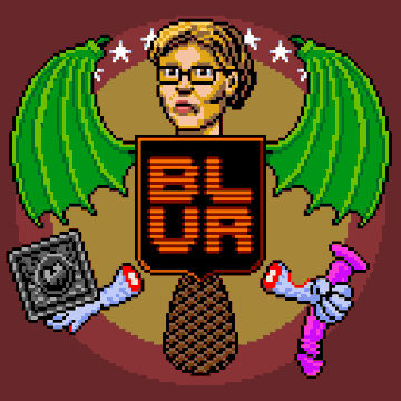 A pixel art emblem featuring a blonde figure with green dragon wings holding a shield labeled 'SLCA', with pixelated character sprites below.