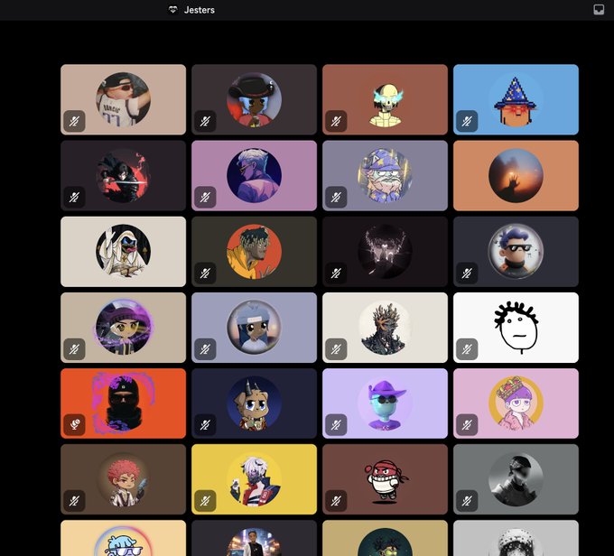 A grid display titled 'Jesters' showing various avatar profile pictures with a dark interface.