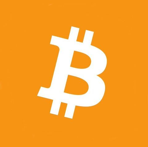A white Bitcoin (₿) logo centered on a bright orange square background.