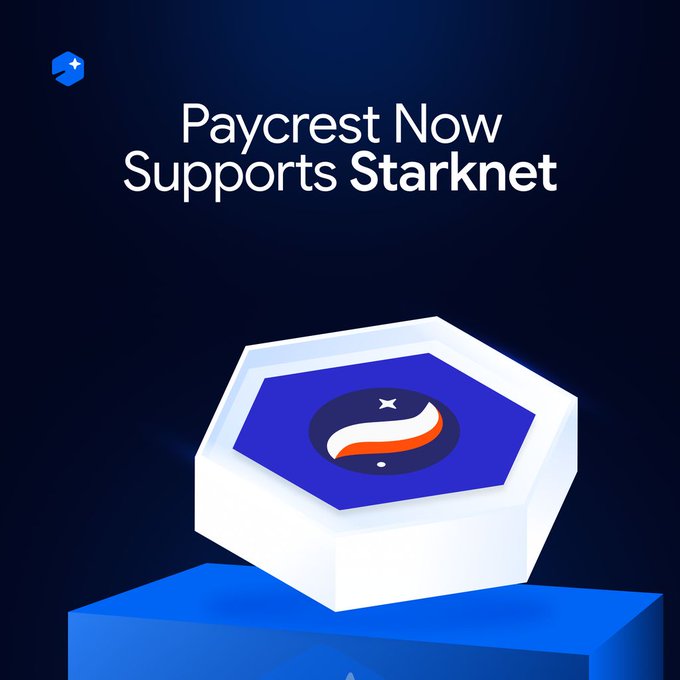 The image features a white hexagon shape with blue and orange colors sitting atop a blue cube or block. The text "Paycrest now supports Starknet Layer 2 networks" is written above the hexagon, while the phrase "Today, stablecoins on L2s are increasingly powering cross-border payments, remittances," is written below it. This image seems to be related to a post about the benefits of using stablecoins for cross-border payments and remittances.