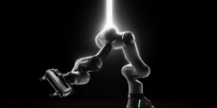 A bright white beam of light streaks downward against a black background, with wispy, smoke-like tendrils curling along its length and faint green accents visible near the top and bottom, evoking a sense of ascension or launch. The imagery visually echoes the post's theme of growth and momentum toward the $AXIS TGE, symbolizing the upward trajectory and illuminating progress of the project in the Physical AI space.