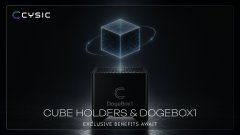 The image displays a promotional graphic for "COVSIC" featuring a glowing cube above the text "CUBE HOLDERS & DOGEBOX1 EXCLUSIVE BENEFITS WAIT," advertising an exclusive sale tied to holding Cube NFTs, which aligns with the post teasing the second wave of the DogeBox1 sale for Cube holders.