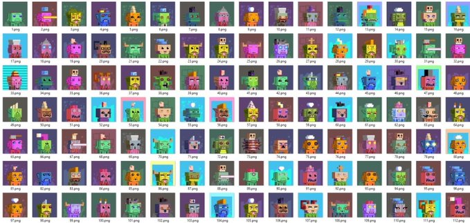 A grid displaying numerous small pixel art characters labeled "1.png" through "112.png".