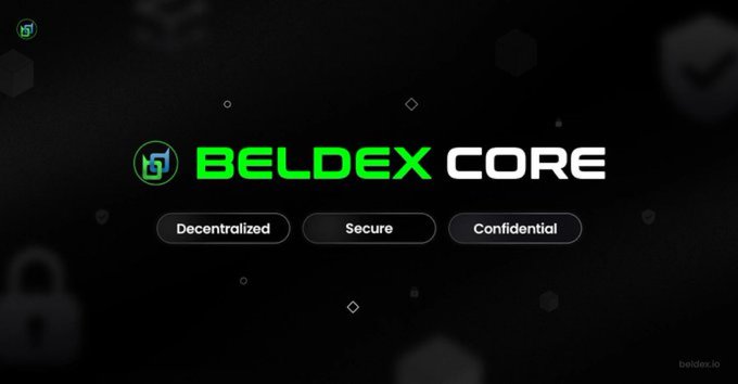 Logo for 'BELDEX CORE' with the tagline 'Decentralized, Secure, Confidential' on a dark background, with beldex.io in the corner.