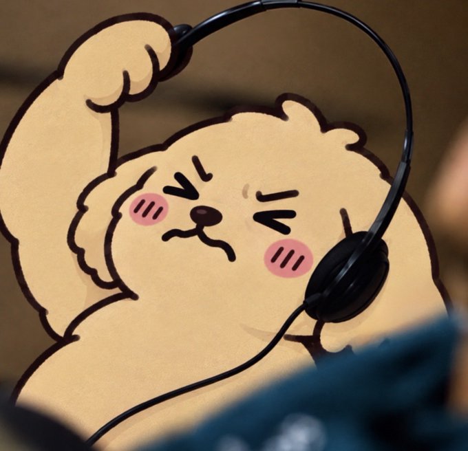 An animated illustration depicts an angry, fluffy cream-colored animal character wearing black headphones.