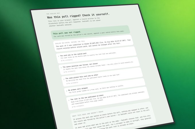 A document titled 'Was this pull rigged? Check it yourself' addressing whether a #StarkDeFi pull was rigged, concluding 'This pull was not rigged' with detailed analysis.