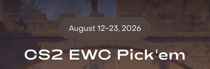 Promotional banner for the "CS2 EWC Pick'em" running August 12-23, 2026, set against a blurred desert scene, advertising Dexsport's free prediction contest tied to the post's announcement of a $5K freebet giveaway for CS2 fans.