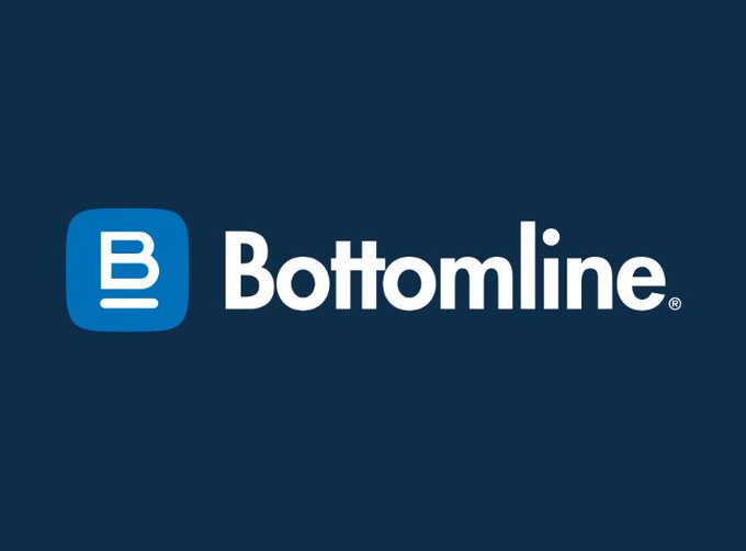 The 'Bottomline' company logo is displayed in white text with a blue square icon containing a stylized 'B' on a dark navy background.