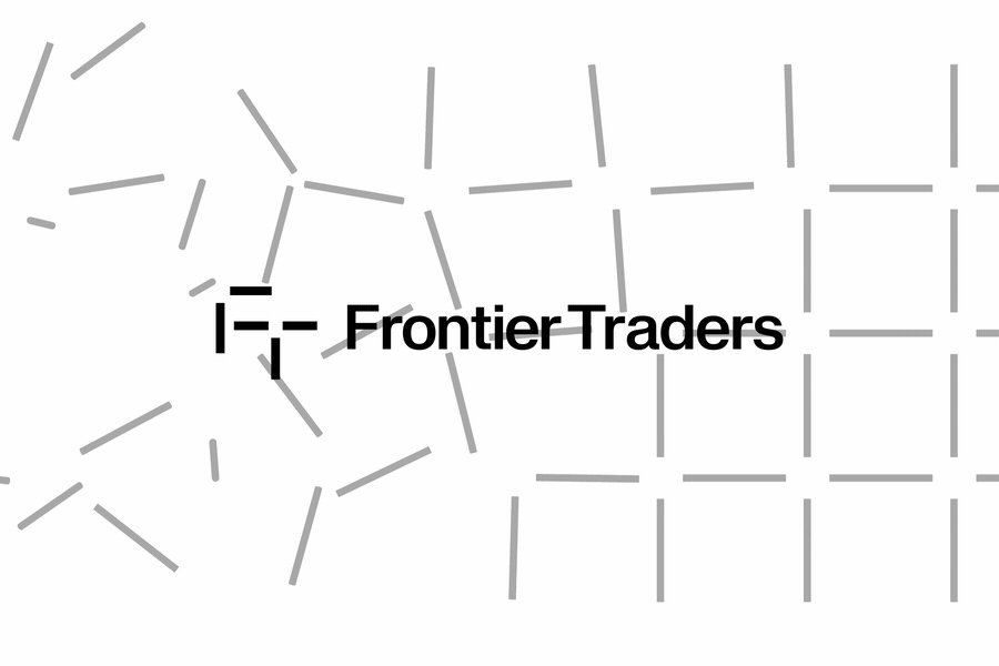 The image features an abstract design with lines and points in various colors scattered throughout. The focal point of the image is the word "Frontier" written in a striking black color at the top center, while the rest of the letters are white. This combination creates a contrast that makes the text stand out prominently.