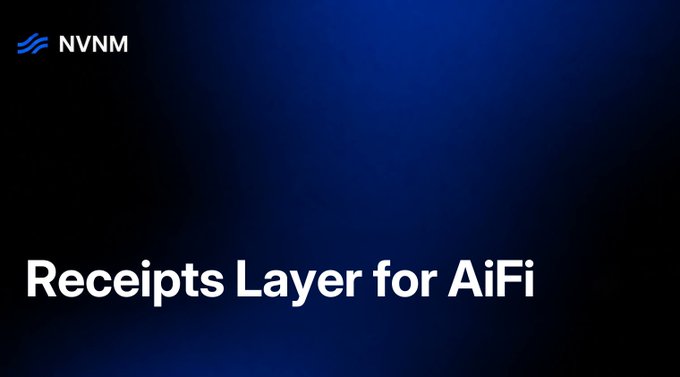 A dark blue gradient background displaying the NVNM logo in the top left and white text reading 'Receipts Layer for AiFi' in the center.