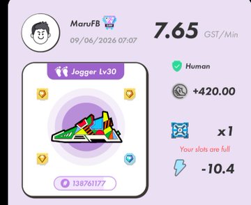 In the image, there is a display screen containing information about an exercise app that allows users to track their progress. The main focus of the display screen is the Jogger Lv30, which is a fitness app designed for jogging and running. There are icons representing different symbols related to various aspects of the app such as steps taken, calories burned, active hours, remaining time, and other personal information. Additionally, there's a person profile displayed on top right side with their name, email address, and a brief description of them. The background of the image has a purple color scheme, which provides contrast to the various icons in the display screen.