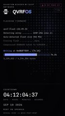 A dark-themed mobile interface showing a crypto mining dashboard for QVRFOS with a countdown timer reading '04:12:04:37' and a hash rate of '174.56 MH/S'.
