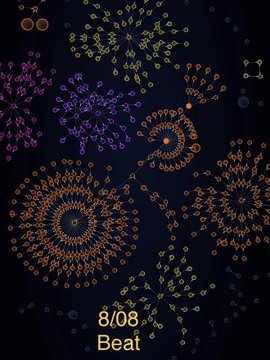 A dark image showing colorful fractal or molecular-like cluster patterns made of dots and connecting lines, with the text "8/08 Beat" in the lower left, visually representing the concept of "Sybil Clusters" mentioned in the post—where divided commands create separate network clusters, much like how different colored clusters remain visually distinct yet traceable, paralleling the idea that blockchain transactions always leave behind traceable "footprints" regardless of intermediary layers.
