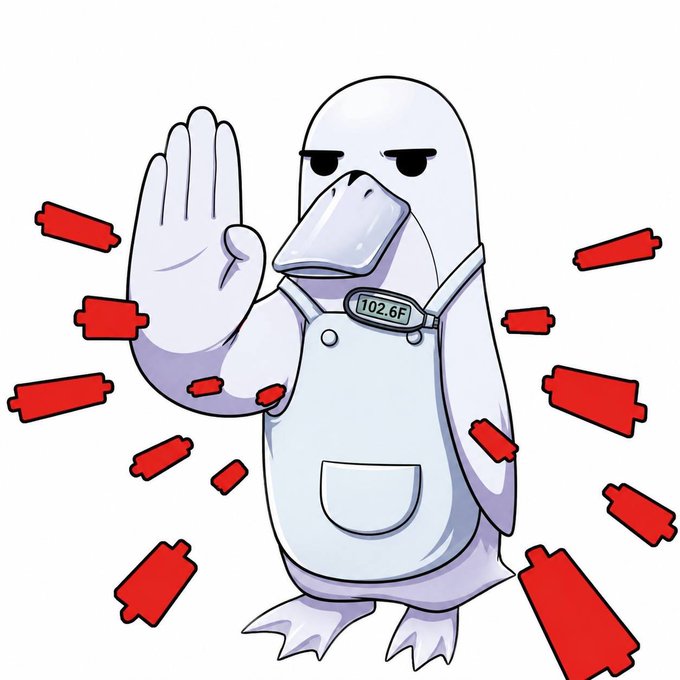 A cartoon duck wearing overalls labeled "102.6F" holds up its hand in a "stop" gesture, blocking a flurry of red candlesticks from getting past.

The image visually represents the post's message—the duck acts as a steadfast barrier preventing red candles (market downturns) from impacting NFTs, embodying the "GM frens" bullish sentiment of holding firm and pushing prices higher despite bearish price action.