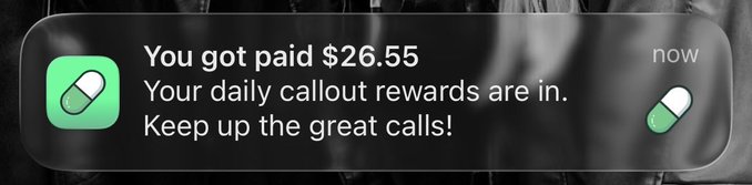 A notification on a mobile device reads 'You got paid $26.55 - Your daily callout rewards are in. Keep up the great calls!'