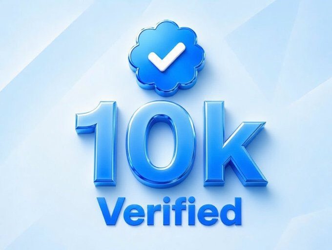 A 3D-rendered blue graphic displaying '10k Verified' with a checkmark icon above the text, set against a light blue geometric background.