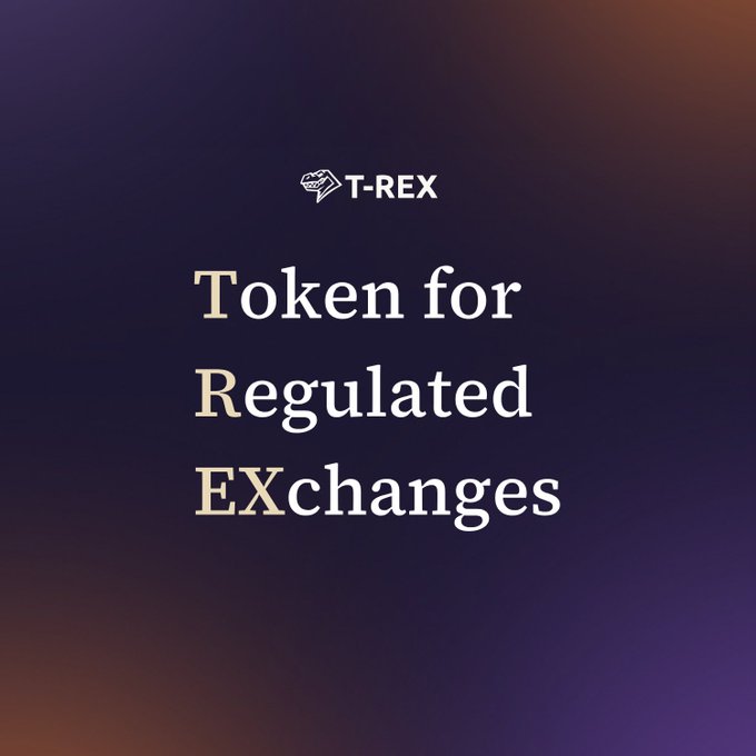 The image features a purple background with white text that reads "T-Rex token for regulated exchanges". The text is written in a blocky font style, which gives it a modern look. The title of the post is also displayed in this font style.