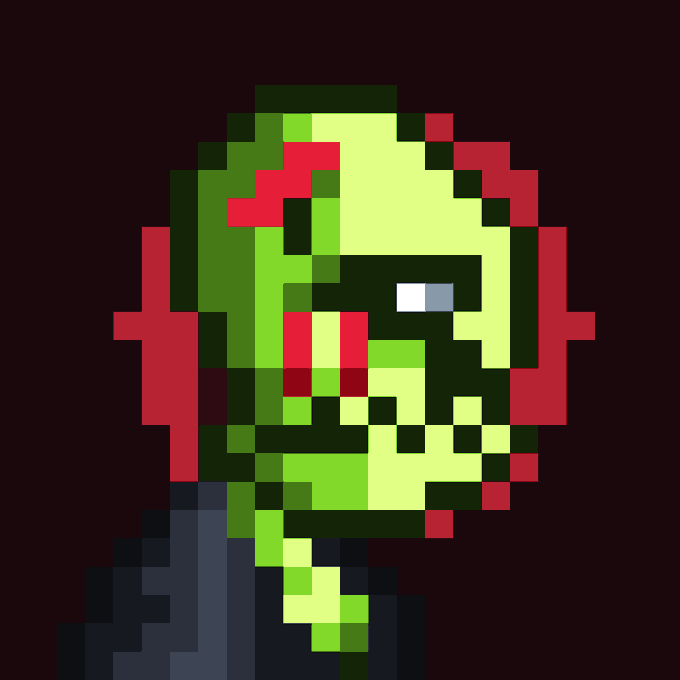 A low-resolution, pixelated green skull or zombie-like face with red accents on a black background. The image appears to be a giveaway or prize graphic, matching the post's promotion of a 200 GTD (guaranteed) prize drop requiring participants to retweet and share their Robinhood Wallet within 15 hours.