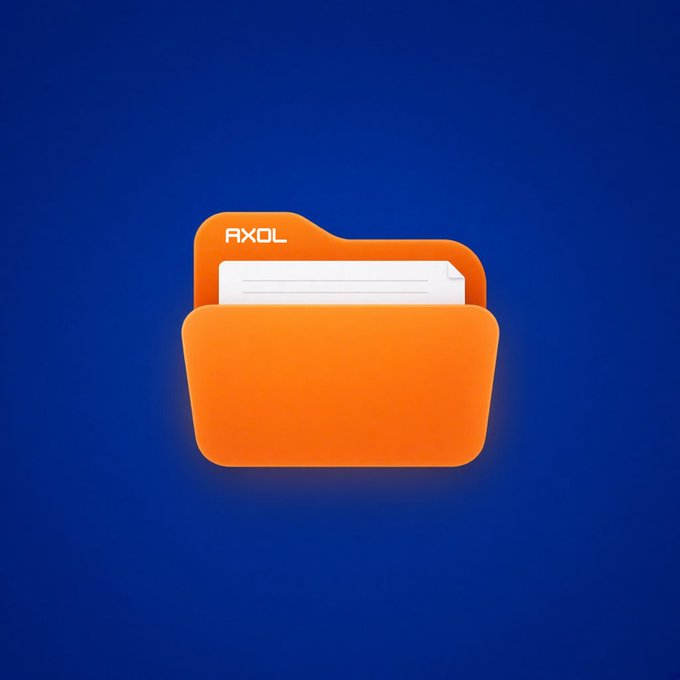 A digital illustration of an orange folder icon containing documents on a blue background, with the word "AXOL" displayed on the folder tab.