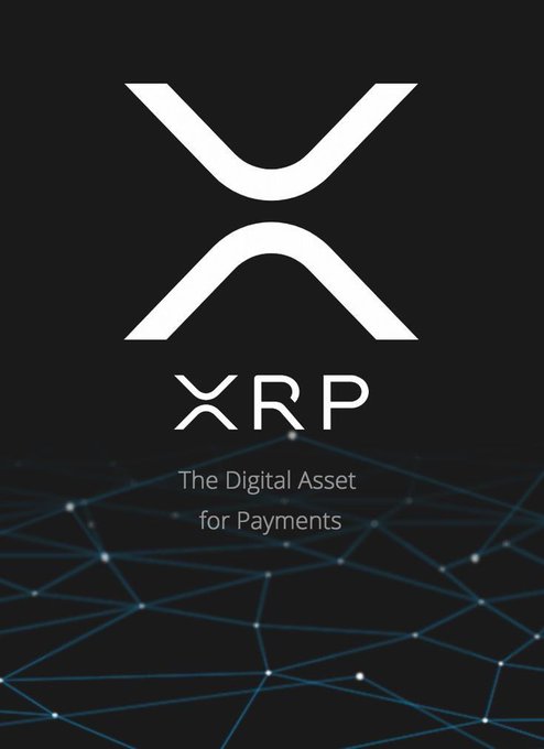 A promotional graphic for XRP featuring the large logo with the text 'XRP - The Digital Asset for Payments' against a dark background with a network of connected dots and lines.
