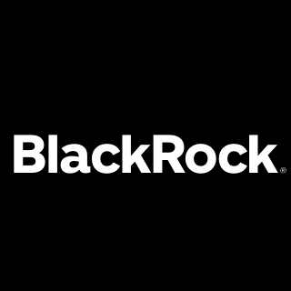 The image displays the **BlackRock** logo in white text on a black background, representing the global investment management company that has received an AAAm stability rating from S&P Global for its tokenized money market fund.