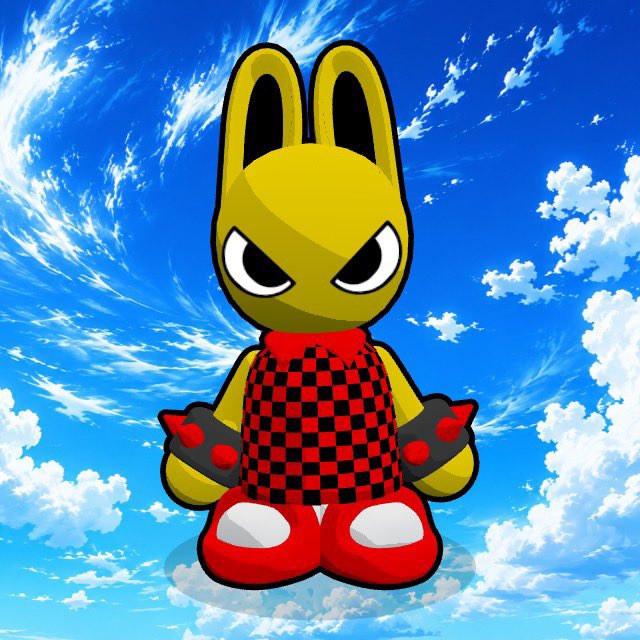A yellow rabbit-like cartoon character with an angry expression wears a red and black checkered outfit and spiked wristbands, standing against a backdrop of a bright blue sky with swirling white clouds. The edgy, privacy-themed aesthetic of the character visually reinforces the post's message about BeldexCoin's focus on protecting user interactions and data privacy through its BChat and BelNet platforms.