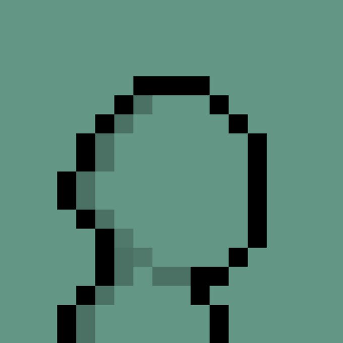 A pixel art image featuring a black outline of the letter "Q" with a green-teal shadow, set against a matching green-teal background. This minimalist monogram likely serves as a logo or visual identity for the NFT collection "@re_generates" created by artist @mechsicko_eth.