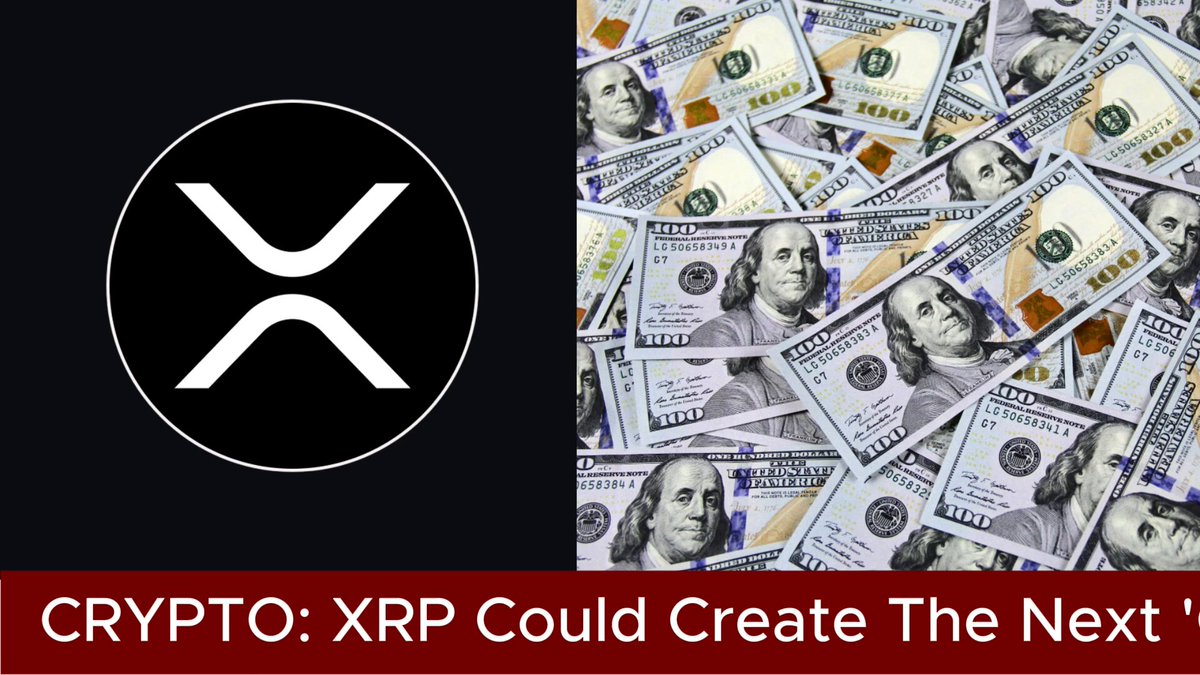 The image features a large pile of money, with some of the bills being $100s and others being $50s. The text overlays the image, stating that Crypto: XRP could create the next Bitcoin Millionaire. This suggests that the value of XRP might be able to generate significant wealth for those who invest in it, potentially creating a new generation of crypto millionaires.