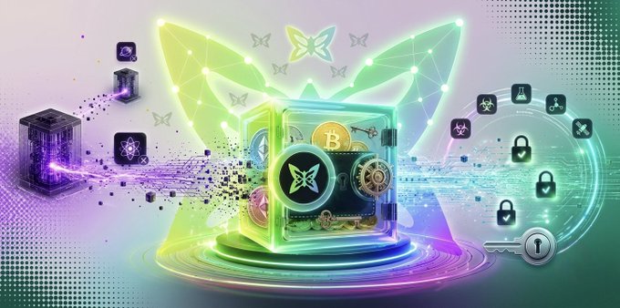The image features an intriguing scene with a cube-shaped object surrounded by butterflies, which are depicted as glowing green lights. The cubes appear to be made of glass or plastic, possibly containing valuable items like Bitcoin. The butterflies are scattered around the cubes in various positions and sizes, creating a sense of movement and energy within the composition.

The image also includes several clocks placed at different locations throughout the scene, adding depth and perspective to the overall design. The combination of these elements creates an engaging visual experience that captures the viewer's attention and sparks curiosity about what lies inside the cubes.