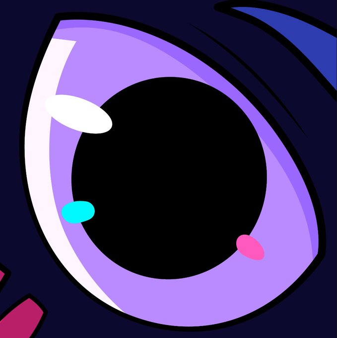 A close-up cartoon illustration of a large purple eye with a black pupil and colorful highlights, accompanied by partial views of a character with magenta hair and a blue hat. The image relates to the post as a stylized digital artwork, likely serving as the visual representation for the newly minted "PoweredByVolt" NFT collection.