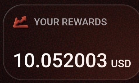 A dark digital interface displaying 'YOUR REWARDS' with the amount '10.052003 USD' shown prominently.