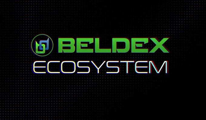 A digital banner with a black dotted background displays the green 'BELDEX ECOSYSTEM' logo and wordmark, featuring the Beldex symbol on the left.