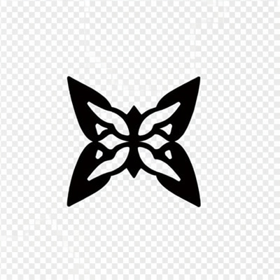 A symmetrical black butterfly logo or emblem is displayed on a transparent background.