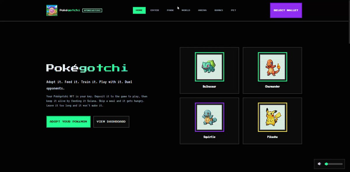 The image displays the interface of a Pokemon Go account, with various Pokemon characters neatly arranged within boxes. The user's screen shows a grid layout, which is filled with icons for different types of Pokemon like " pokego", " pokechi" or " pokechi". There are also links to various platforms in the image that allow players to engage and interact with the game. A note at the bottom indicates that it has just been launched for one day, with a reminder to return the next morning. The post title is " pokegotchi.tech launchmynft.io/mint/pokegotchi And a video snapshot of day ?".