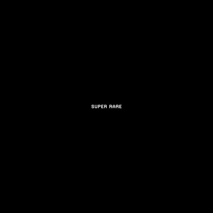 A black screen displays the white text "SUPER RARE" in the center, serving as a branding graphic associated with the SuperRare NFT marketplace referenced in the post announcing a Genesis 1/1 NFT.