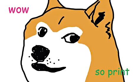 The image shows a Doge meme (Shiba Inu dog face) with the text "WOW" in pink at the top left and "so print" in green at the bottom right. The caption references $DOGE's 13% price surge, with "so print" cleverly playing on the meme's iconic "much" and "very" speech pattern to express excitement about the gains.