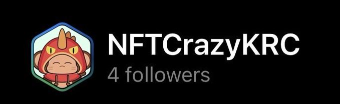 Profile banner with a hexagonal avatar of a chibi character in a red dragon costume and the username 'NFTCrazyKRC' showing '4 followers' on a black background.