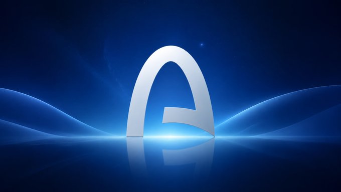 A glowing blue background features a stylized silver "A" logo with light reflections at its base, representing the Arc ("@arc") meme coin bridge platform highlighted in the accompanying post.