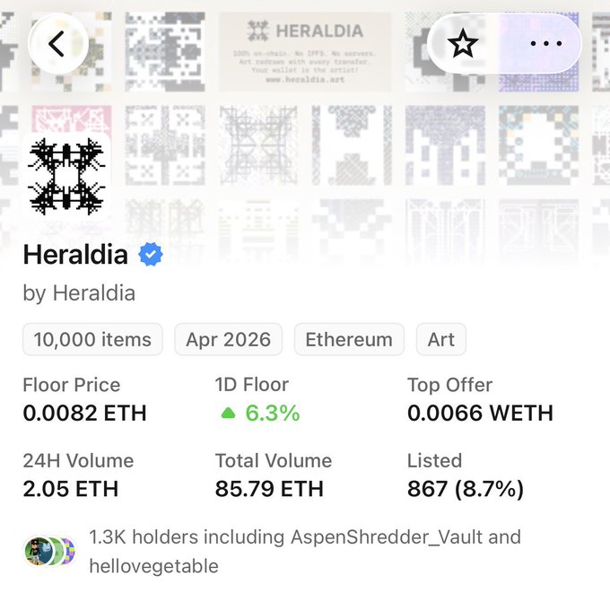 The image shows an advertisement for Heraldia, which is priced at 0.08 ethereum. The post also mentions that there are 1,000 items available for sale, with a total price of 0.08 ethereum. The post includes a description of the item and its price, as well as a rating system to rate the quality of the item.