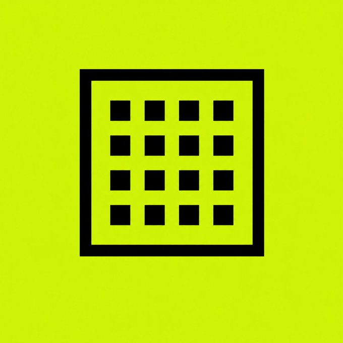 A simple icon of a black calculator with a 4x4 grid of square buttons centered on a bright lime-green background.