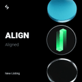 The image displays a promotional graphic for the cryptocurrency token "ALIGN," scheduled to launch on Bitget with 1084.1 USDG listed, featuring vertically aligned circular icons with a green bar and blue sphere against a dark background.