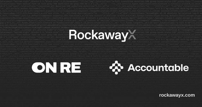 The image features a black background with white text that reads "OnRe Core Vault" followed by three logos - one for RockawayX, another for AccountableData, and the third for OnRe. The text also includes the words "On Re", "Core Vault", and "Accountable Data". These logos are arranged in a way that they appear to be floating on top of each other against the black background.