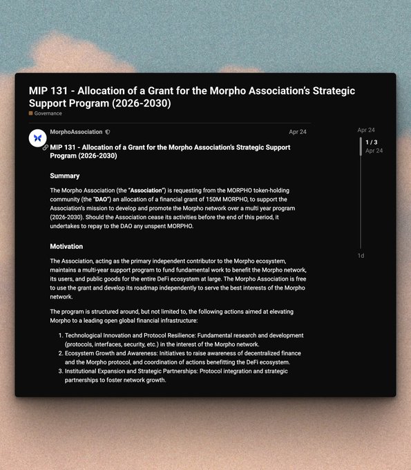 The image shows a screenshot or a photograph of a computer screen displaying some text from an MPI document titled "Allocation of a Grant for the Morpho Association's Strategic Support Program (2006)". The document provides information about the allocation of funds and discusses its impact on the Morpho association in 2006.