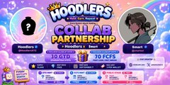 The image is a promotional graphic for a "Collab Partnership" between Hoodlers and Brawlmas, featuring 30 GTD and 70 FCFs for 100 max entries, with avatars of Hoodlers #1 and Brawl #2 shown above and the "Hoodlers x Brawlmas" title prominently displayed in colorful text.