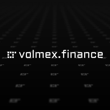 Dark image showing the text 'volmex.finance' with a small logo, set against a dark background with faint grid lines of text.