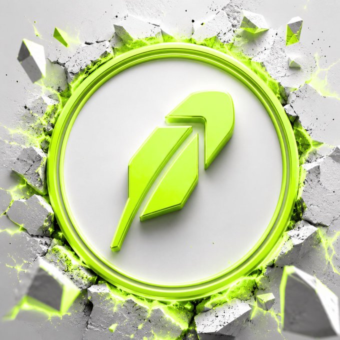 A vibrant green feather icon bursts through a cracked white surface, symbolizing transformation or hidden value. This striking visual emphasizes the post's search for undervalued projects, suggesting that beneath the surface lies untapped potential waiting to be discovered on Robinhood Crypto.