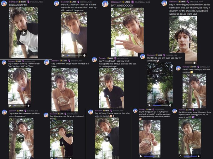 A grid of multiple Instagram stories from a user named 'Baraact' featuring selfies, workout clips, and personal updates with various captions and timestamps.