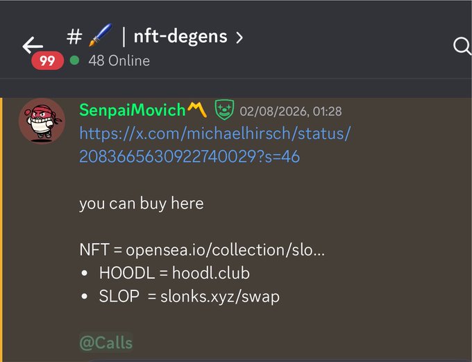 A Discord screenshot from the "#nft-degens" channel shows user "SenpaiMovich" posting a link with instructions on where to buy NFTs and tokens on Opensea, Hoodl.club, and slonks.xyz/swap, supporting the post's explanation of the NFT/token requirements for Mancer WL.